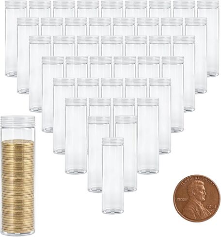 42 Pcs Coin Storage Tube with Screw On Caps Long Term Coin Storage Tube Plastic Cent Holders for Collection Supplies Bank Rolls in Kuwait