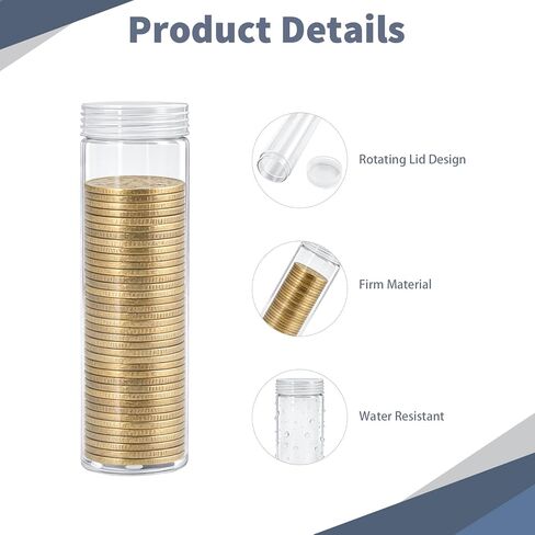 42 Pcs Coin Storage Tube with Screw On Caps Long Term Coin Storage Tube Plastic Cent Holders for Collection Supplies Bank Rolls in Kuwait