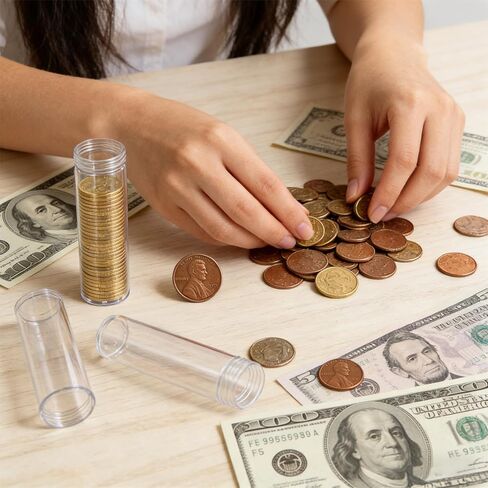 42 Pcs Coin Storage Tube with Screw On Caps Long Term Coin Storage Tube Plastic Cent Holders for Collection Supplies Bank Rolls in Kuwait