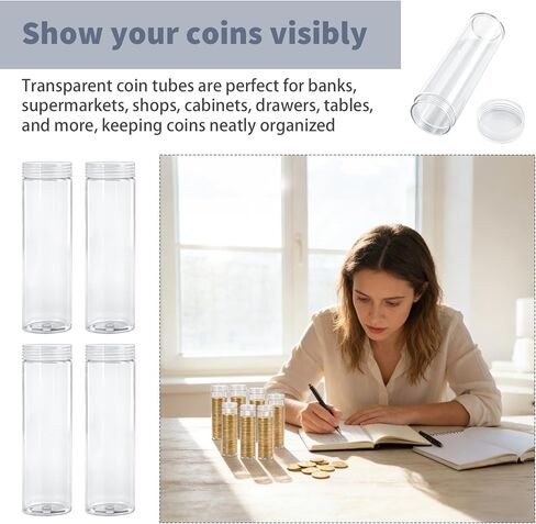 42 Pcs Coin Storage Tube with Screw On Caps Long Term Coin Storage Tube Plastic Cent Holders for Collection Supplies Bank Rolls in Kuwait