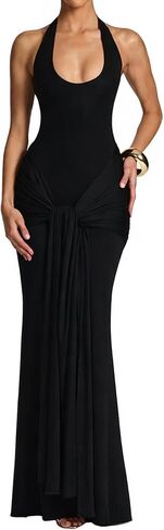 LuFeng المرأة الرسن بلا أكمام Ruched حفل زفاف ضيف فستان ماكسي التعادل الجبهة فستاين سهرة/فساتين الحفلات يغرق عميق مساء فساتين رسمية in Saudi Arabia