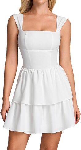 Parthea Women Floral Square Neck Mini Dress Tiered Ruffle A Line Tie Bow Guaduation Party Short Dresses in Saudi Arabia
