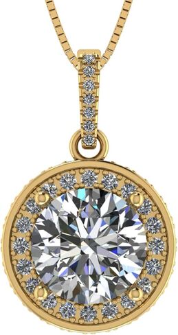 Round Halo Necklace w/1.00-3.00ct Center Gemstone in Silver & Pure Brilliance Zirconia Double Halo Design in Kuwait