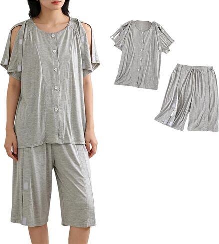 ملابس المرضى طريح الفراش، ملابس الإعاقة بعد الجراحة، ملابس العناية الخاصة، مناسبة للرعاية المنزلية، ما بعد العمليات الجراحية، الكسور، مركز إعادة التأهيل، كبار السن، رمادي in Kuwait