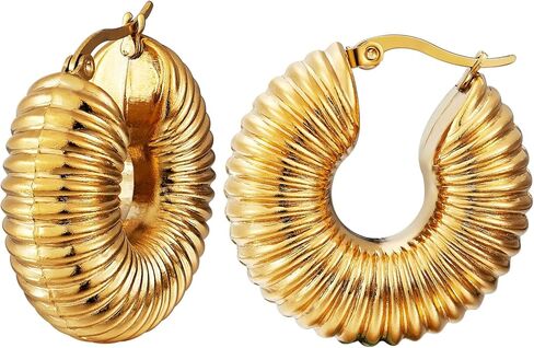 Ornaland Hoop Earrings for Women 24K Gold Plated Chunky Vintage Hoop Earrings Gifts for Girlfriend Lovers Mother in Saudi Arabia