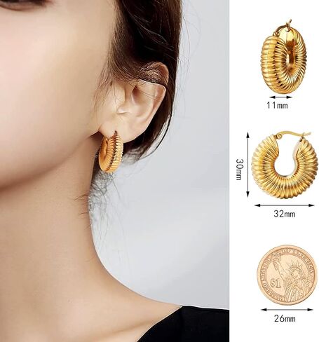 Ornaland Hoop Earrings for Women 24K Gold Plated Chunky Vintage Hoop Earrings Gifts for Girlfriend Lovers Mother in Saudi Arabia