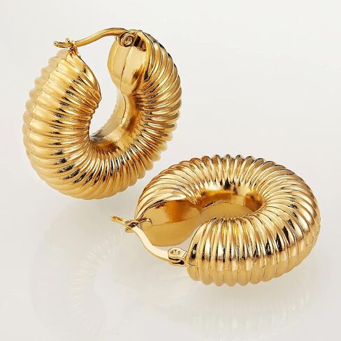 Ornaland Hoop Earrings for Women 24K Gold Plated Chunky Vintage Hoop Earrings Gifts for Girlfriend Lovers Mother in Saudi Arabia