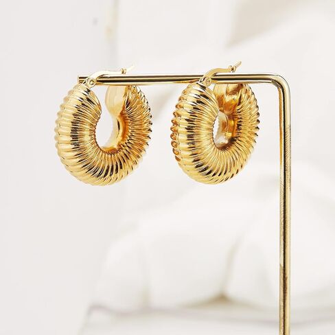 Ornaland Hoop Earrings for Women 24K Gold Plated Chunky Vintage Hoop Earrings Gifts for Girlfriend Lovers Mother in Saudi Arabia