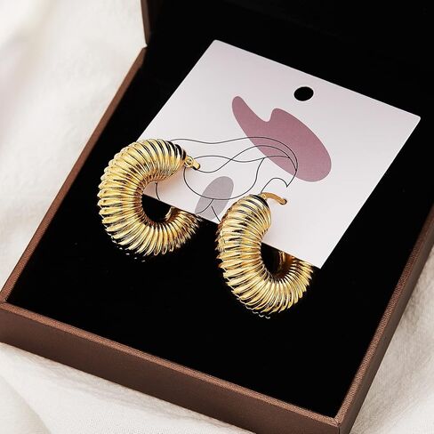 Ornaland Hoop Earrings for Women 24K Gold Plated Chunky Vintage Hoop Earrings Gifts for Girlfriend Lovers Mother in Saudi Arabia