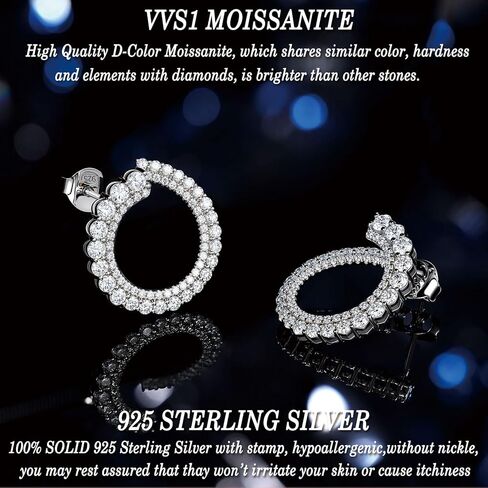 D-Color VVS1 Moissanite Hoop Earrings for Women 1 Pair 925 Sterling Silver Earrings Double Row Round Cut Pave Daily Wedding in Saudi Arabia