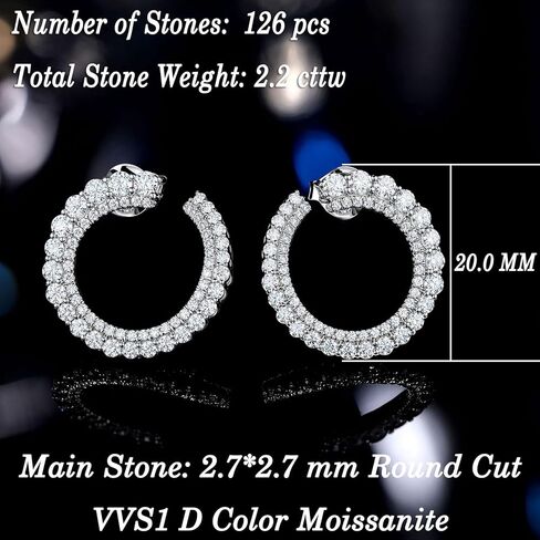 D-Color VVS1 Moissanite Hoop Earrings for Women 1 Pair 925 Sterling Silver Earrings Double Row Round Cut Pave Daily Wedding in Saudi Arabia