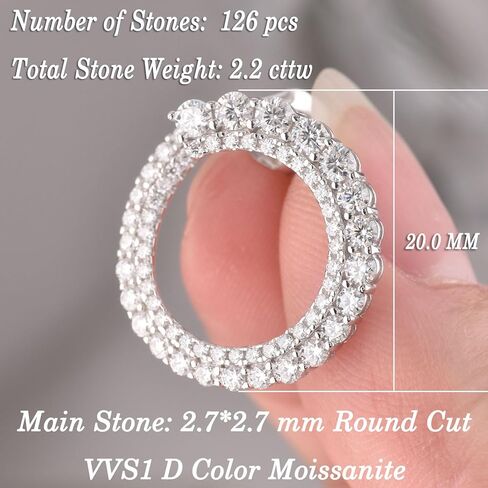 D-Color VVS1 Moissanite Hoop Earrings for Women 1 Pair 925 Sterling Silver Earrings Double Row Round Cut Pave Daily Wedding in Saudi Arabia