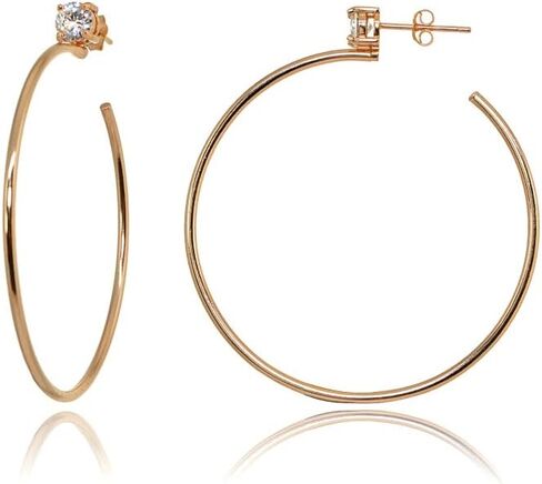 Sterling Silver Polished Cubic Zirconia Round Open Hoop Earrings, 35mm-50mm in Saudi Arabia