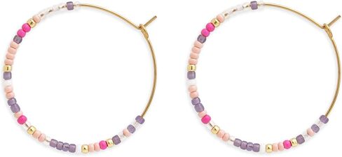 Gold Colorful Beaded Hoop Earrings for Women, Boho Handmade Rainbow Small Beads Circle Hoops Earings Hypoallergenic Holiday Prom Jewelry Gift in Saudi Arabia