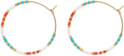 Gold Colorful Beaded Hoop Earrings for Women, Boho Handmade Rainbow Small Beads Circle Hoops Earings Hypoallergenic Holiday Prom Jewelry Gift in Saudi Arabia