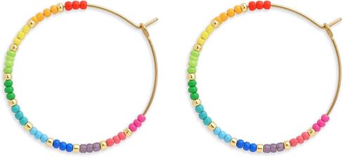 Gold Colorful Beaded Hoop Earrings for Women, Boho Handmade Rainbow Small Beads Circle Hoops Earings Hypoallergenic Holiday Prom Jewelry Gift in Saudi Arabia