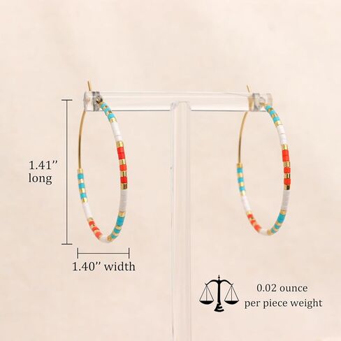 Gold Colorful Beaded Hoop Earrings for Women, Boho Handmade Rainbow Small Beads Circle Hoops Earings Hypoallergenic Holiday Prom Jewelry Gift in Saudi Arabia