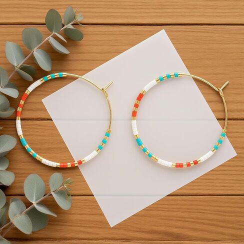 Gold Colorful Beaded Hoop Earrings for Women, Boho Handmade Rainbow Small Beads Circle Hoops Earings Hypoallergenic Holiday Prom Jewelry Gift in Saudi Arabia