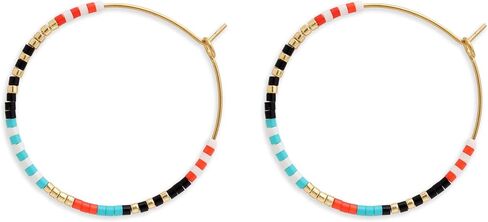 Gold Colorful Beaded Hoop Earrings for Women, Boho Handmade Rainbow Small Beads Circle Hoops Earings Hypoallergenic Holiday Prom Jewelry Gift in Saudi Arabia