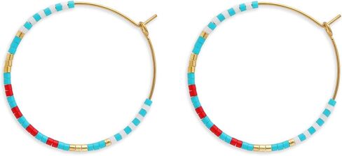 Gold Colorful Beaded Hoop Earrings for Women, Boho Handmade Rainbow Small Beads Circle Hoops Earings Hypoallergenic Holiday Prom Jewelry Gift in Saudi Arabia