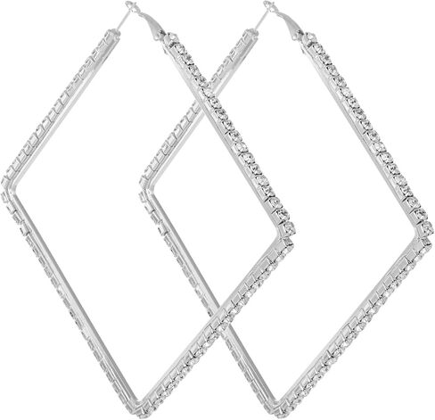 Exaggerate Big Crystal DiamondHoop Earrings, Large Rhinestone Hoops, Sparkly Big Hoop Earring, Women Party Dance Fashion Jewelry, Women Fashion Wedding Accessories for Sensitive Ears (100mm, Sliver) in Kuwait