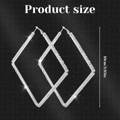 Exaggerate Big Crystal DiamondHoop Earrings, Large Rhinestone Hoops, Sparkly Big Hoop Earring, Women Party Dance Fashion Jewelry, Women Fashion Wedding Accessories for Sensitive Ears (100mm, Sliver) in Kuwait