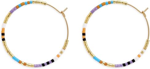 Gold Colorful Beaded Hoop Earrings for Women, Boho Handmade Rainbow Small Beads Circle Hoops Earings Hypoallergenic Holiday Prom Jewelry Gift in Saudi Arabia