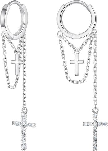 EVER FAITH Tassel Long Chain Earrings, 925 Sterling Silver White CZ Double Cross Dangle Hoop Earrings for Women in Saudi Arabia