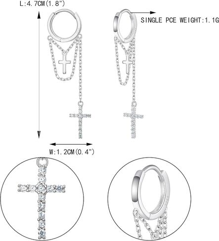 EVER FAITH Tassel Long Chain Earrings, 925 Sterling Silver White CZ Double Cross Dangle Hoop Earrings for Women in Saudi Arabia