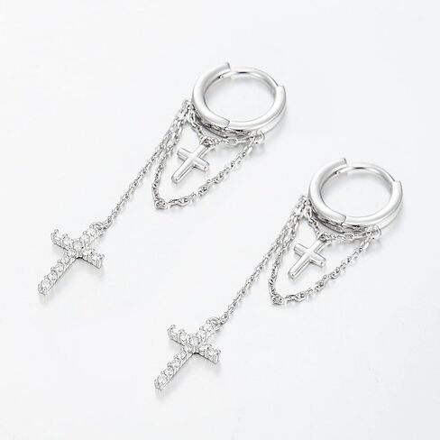 EVER FAITH Tassel Long Chain Earrings, 925 Sterling Silver White CZ Double Cross Dangle Hoop Earrings for Women in Saudi Arabia