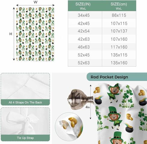 St. Patrick's Day Tie Up Curtains for Window, Green Shamrock Gingerbread Man Gold Coin Thermal Balloon Shade Adjustable Rod Pocket Curtains Valance Panels for Kitchen Bathroom Café 34'' x 45'' in Saudi Arabia