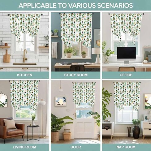 St. Patrick's Day Tie Up Curtains for Window, Green Shamrock Gingerbread Man Gold Coin Thermal Balloon Shade Adjustable Rod Pocket Curtains Valance Panels for Kitchen Bathroom Café 34'' x 45'' in Saudi Arabia