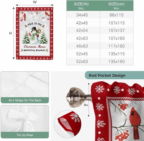 Red Christmas Snowman Tie Up Curtains for Window, Xmas Birds Tree Snowflake Thermal Insulated Balloon Shade Adjustable Rod Pocket Curtains Valance Panels for Kitchen Bathroom Café 52'' x 63'' in Saudi Arabia