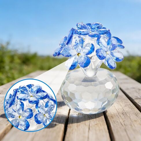 Blue Crystal Flower Figurine Forget Me Not Crystal Decoration Gifts for Mom Wife Handmade Glass Flower Figurine for Home Office Tabletop Collectibles in Kuwait