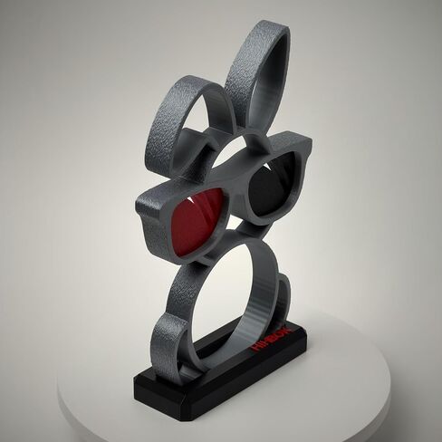 Abstract Rabbit with Sunglasses Sculpture, Black, Satin Silver Gray (Medium), and Red 3D Printed Desk Decor with Detachable Base for Wall Display, Home Office Accent, 9.13 in in Saudi Arabia