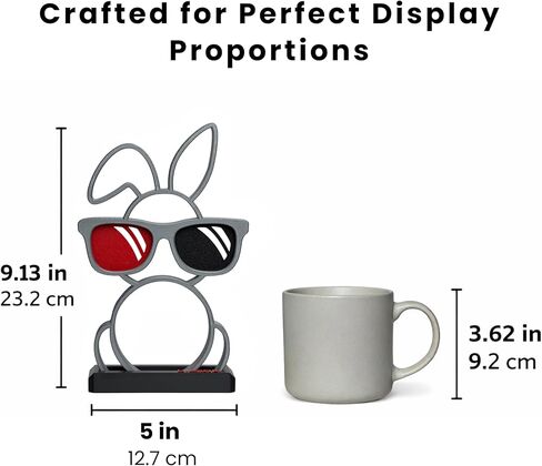 Abstract Rabbit with Sunglasses Sculpture, Black, Satin Silver Gray (Medium), and Red 3D Printed Desk Decor with Detachable Base for Wall Display, Home Office Accent, 9.13 in in Saudi Arabia