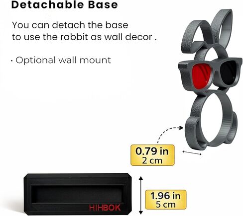 Abstract Rabbit with Sunglasses Sculpture, Black, Satin Silver Gray (Medium), and Red 3D Printed Desk Decor with Detachable Base for Wall Display, Home Office Accent, 9.13 in in Saudi Arabia