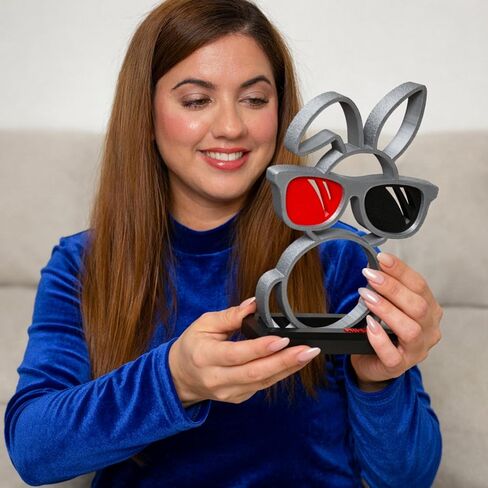 Abstract Rabbit with Sunglasses Sculpture, Black, Satin Silver Gray (Medium), and Red 3D Printed Desk Decor with Detachable Base for Wall Display, Home Office Accent, 9.13 in in Saudi Arabia