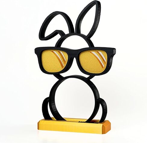 Abstract Rabbit with Sunglasses Sculpture, Black, Satin Silver Gray (Medium), and Red 3D Printed Desk Decor with Detachable Base for Wall Display, Home Office Accent, 9.13 in in Saudi Arabia