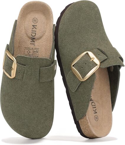 KIDMI Genuine Suede Clogs for Women Memory Foam Cork Footbed Potato Shoes Slip On Leather Mules with Big Buckle in Kuwait