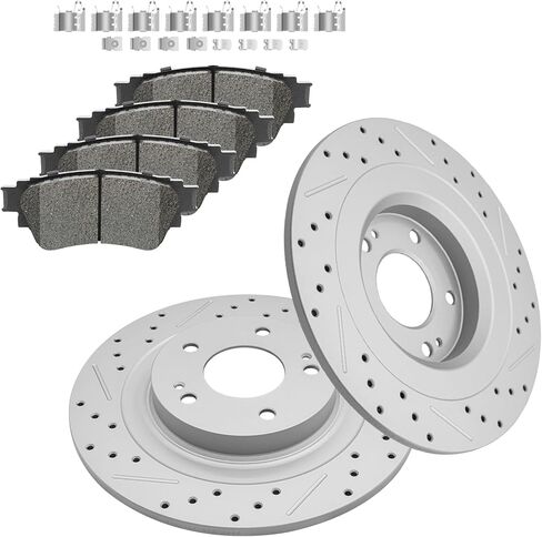 Rear Drilled & Slotted Disc Brake Rotors and Ceramic Brake Pads kit for 2017-2022 Mitsubishi Outlander, 2018-2022 Eclipse in Kuwait