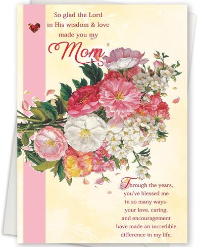 Christian Birthday Card for Mom, Religious Floral Birthday Greeting Card with Bible Verse (Philemon 1:7 NLT), Faith-Based Mom Birthday Card from Daughter or Son, Includes Envelope in Saudi Arabia