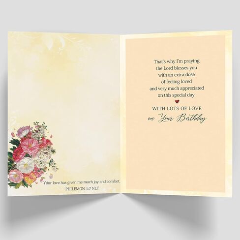 Christian Birthday Card for Mom, Religious Floral Birthday Greeting Card with Bible Verse (Philemon 1:7 NLT), Faith-Based Mom Birthday Card from Daughter or Son, Includes Envelope in Saudi Arabia