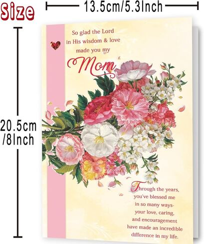 Christian Birthday Card for Mom, Religious Floral Birthday Greeting Card with Bible Verse (Philemon 1:7 NLT), Faith-Based Mom Birthday Card from Daughter or Son, Includes Envelope in Saudi Arabia