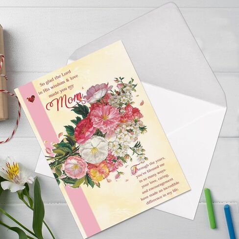 Christian Birthday Card for Mom, Religious Floral Birthday Greeting Card with Bible Verse (Philemon 1:7 NLT), Faith-Based Mom Birthday Card from Daughter or Son, Includes Envelope in Saudi Arabia
