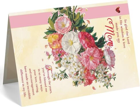 Christian Birthday Card for Mom, Religious Floral Birthday Greeting Card with Bible Verse (Philemon 1:7 NLT), Faith-Based Mom Birthday Card from Daughter or Son, Includes Envelope in Saudi Arabia