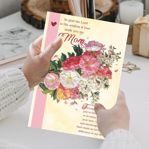 Christian Birthday Card for Mom, Religious Floral Birthday Greeting Card with Bible Verse (Philemon 1:7 NLT), Faith-Based Mom Birthday Card from Daughter or Son, Includes Envelope in Saudi Arabia