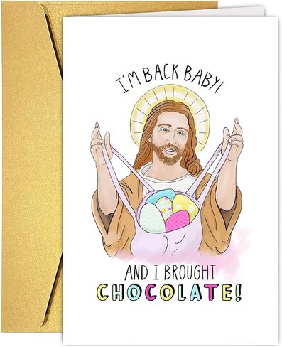 UUEFKTN Funny Jesus Easter Card, Humorous Jesus Eggs Chocolate Card, Easter Sunday Celebration Card, Humorous Easter Card For Friends Family Member in Kuwait