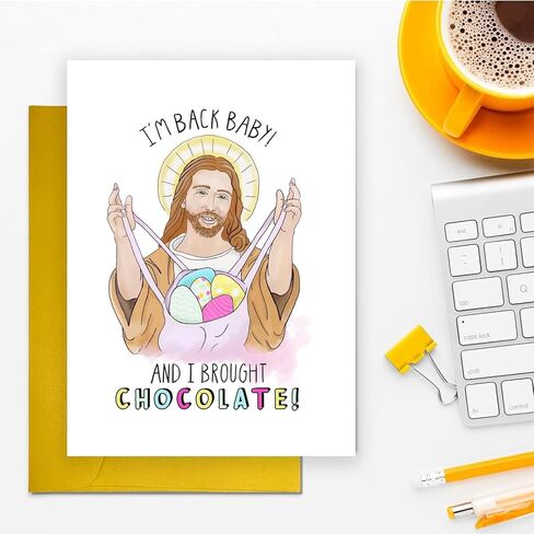 UUEFKTN Funny Jesus Easter Card, Humorous Jesus Eggs Chocolate Card, Easter Sunday Celebration Card, Humorous Easter Card For Friends Family Member in Kuwait