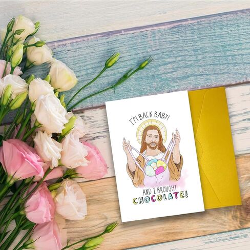 UUEFKTN Funny Jesus Easter Card, Humorous Jesus Eggs Chocolate Card, Easter Sunday Celebration Card, Humorous Easter Card For Friends Family Member in Kuwait